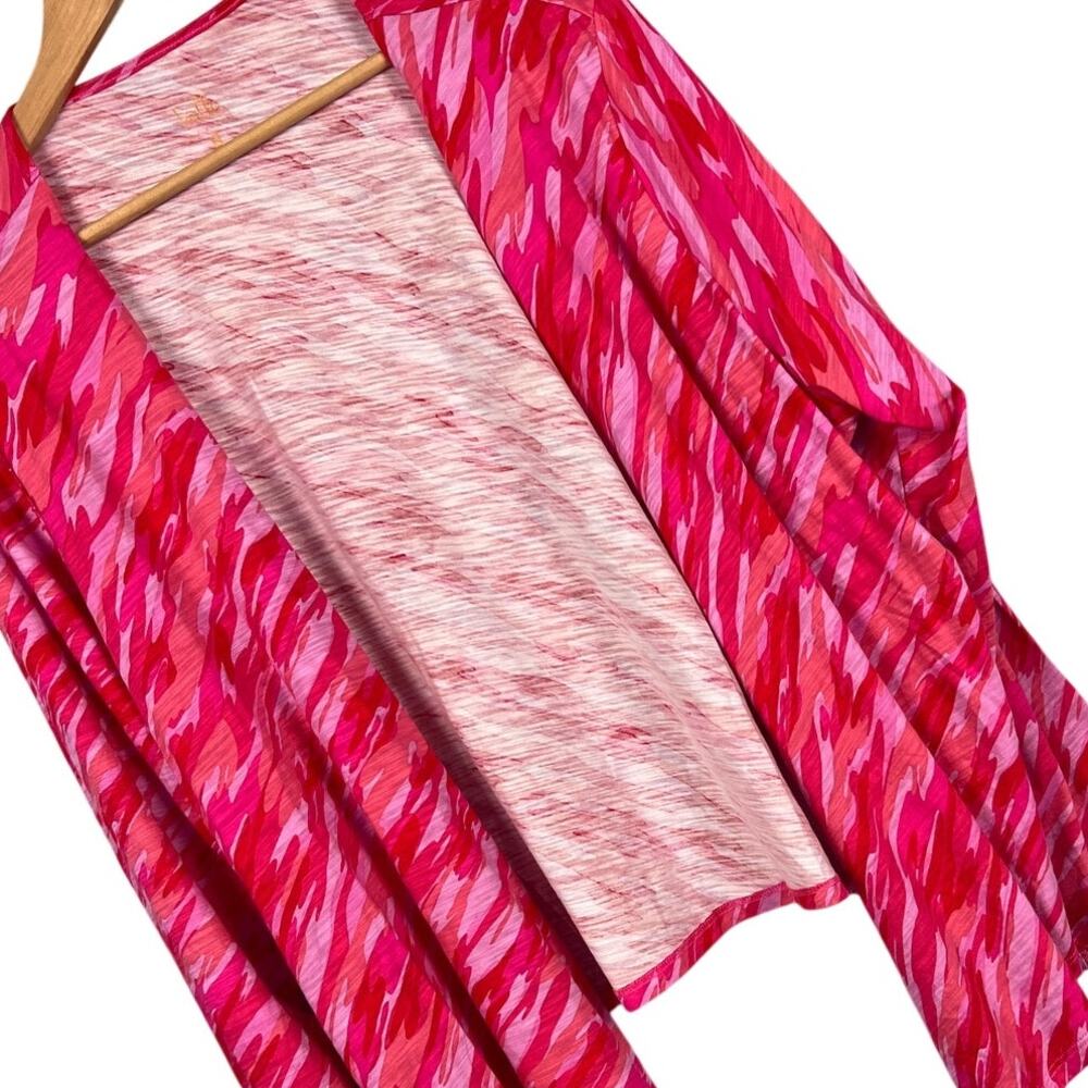 Belle Kim Gravel Women’s 1X Pink Red Abstract Drape Cardigan Boho Lightweight